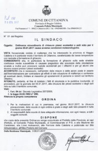 Ordinanza straordinaria di chiusura plessi scolastici Cittanova